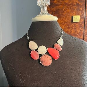 Chicos Silver With White And Pink Stone Statement Necklace